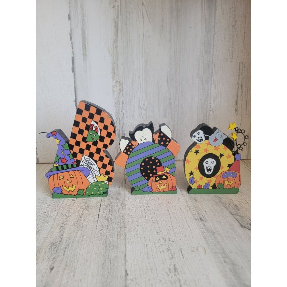 Rustic vintage BOO Halloween letter block set